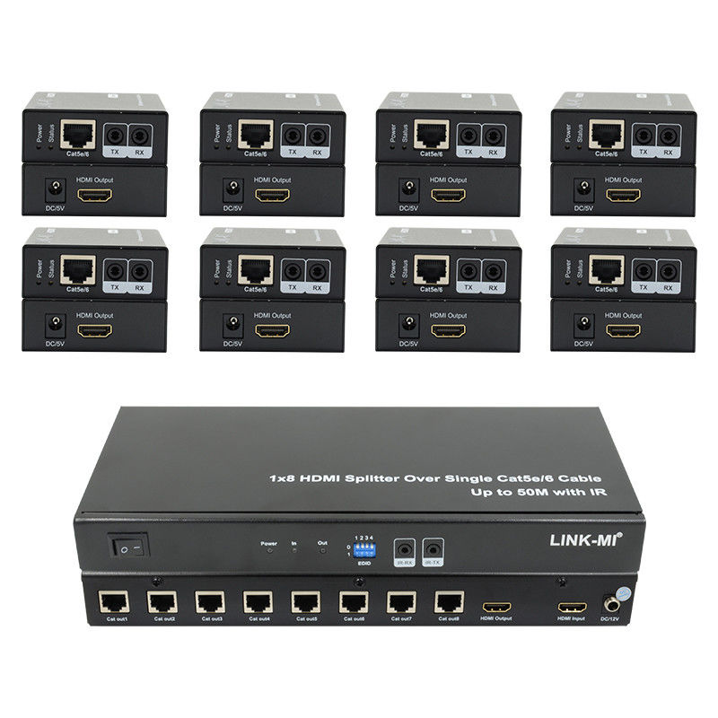 HDMI 50M 1X8 Splitter Over Cat5e 6 케이블 지원 3D IR 1080P 8 포트 HDMI Splitter