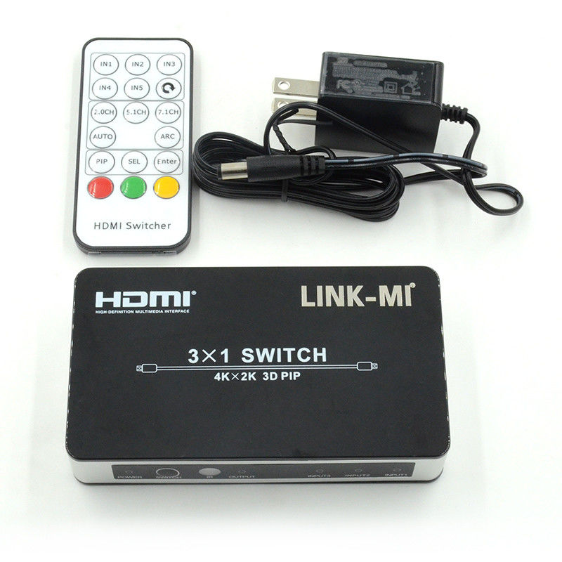 4K2K HDMI 스위치 3x1 HDMI 스플리터 5V 1A 지원 PIP 3D 3에서 1 비디오 스위치