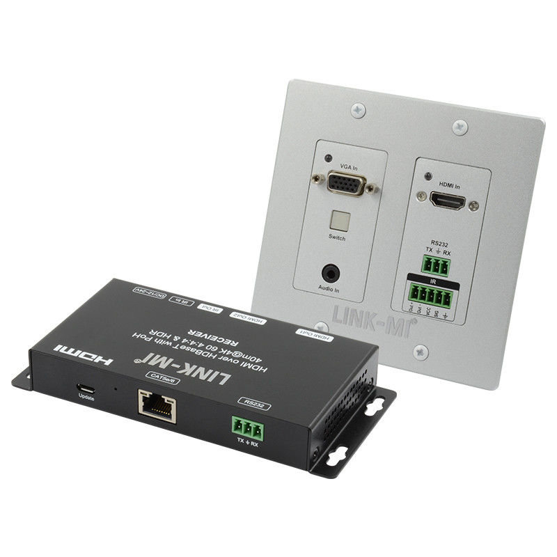 4K 40M HDBaseT HDMI+VGA 월플레이트 확장자 양방향 광대역 IR RS232 통과