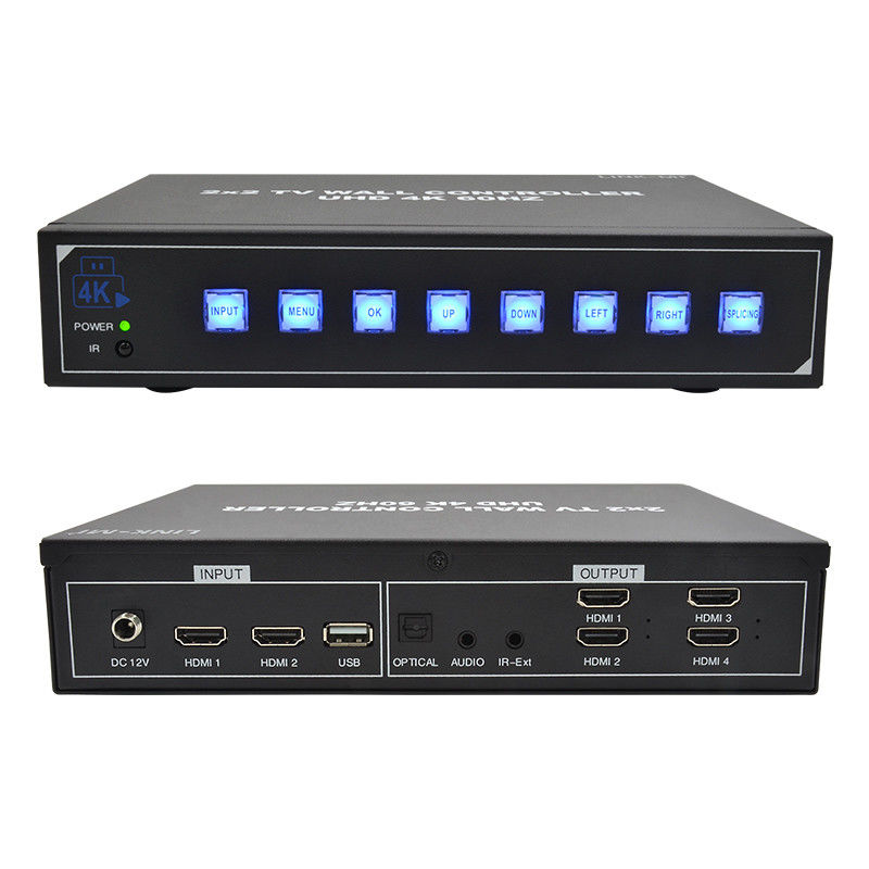 2x2 4K HDMI 비디오 벽 컨트롤러 180° 회전 지원 1x4 1x3 1x2 2x1 3x1 4x1 4K60 TV 벽 컨트롤러