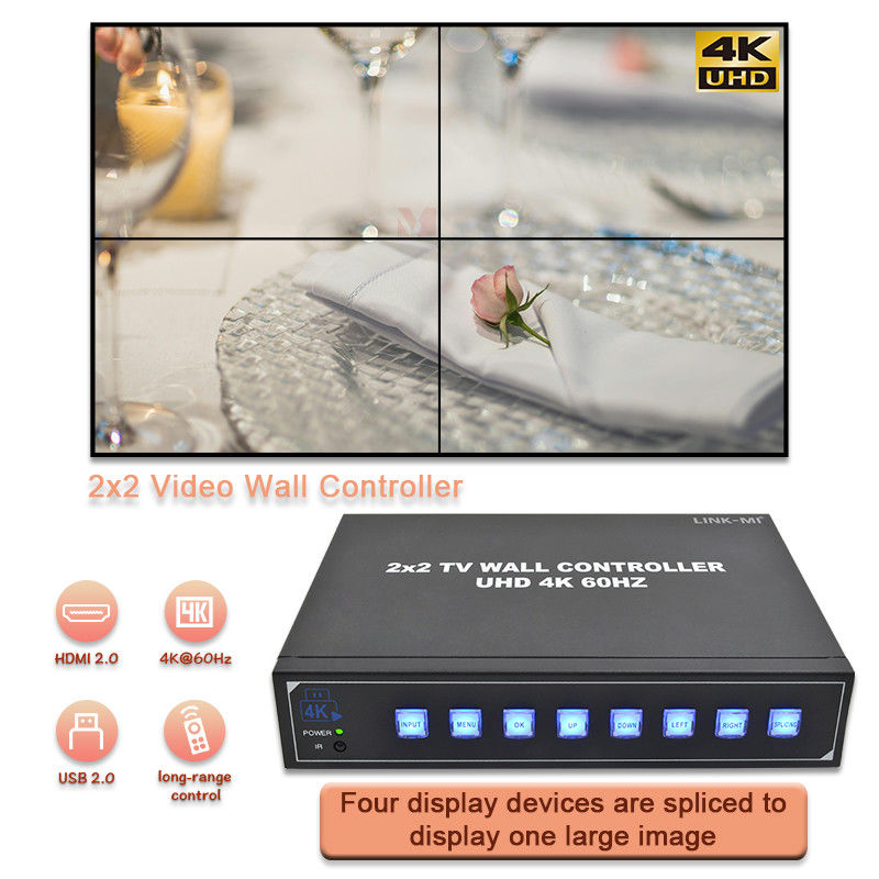 4K HDMI 비디오 월 프로세서 2X2 4 UHD TV를 위한 USB 자동 디스플레이를 지원합니다 4K 60Hz LED 비디오 월